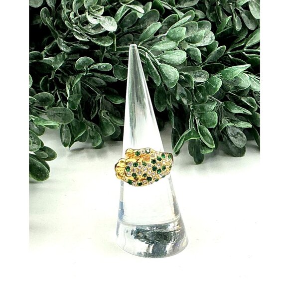 Gold-Tone Panther Ring With Green Crystal Accents sz 6.25 - Picture 4 of 8